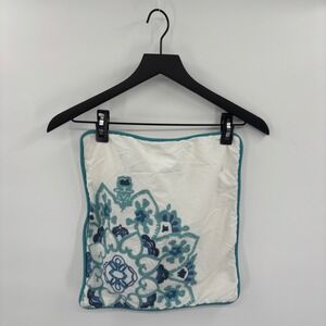 Anthology White Blue Medallion Embroidered Lumbar Pillow Cover Sham Boho Mandala